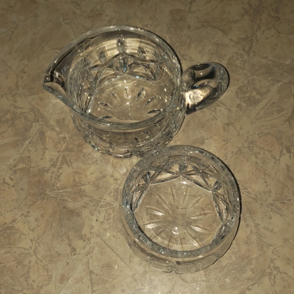 Block Poland Cut Lead Crystal Glass Creamer & Open Sugar - OLYMPIC PATTERN - Picture 2 of 4